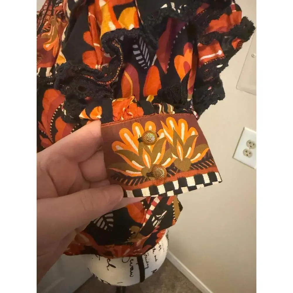 Farm Rio Floral Ruffle Blouse Small - Picture 5 of 8